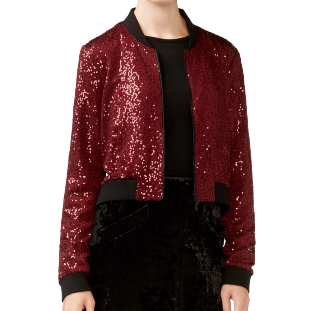 Rachel Roy - sequin red bomber jacket - size S